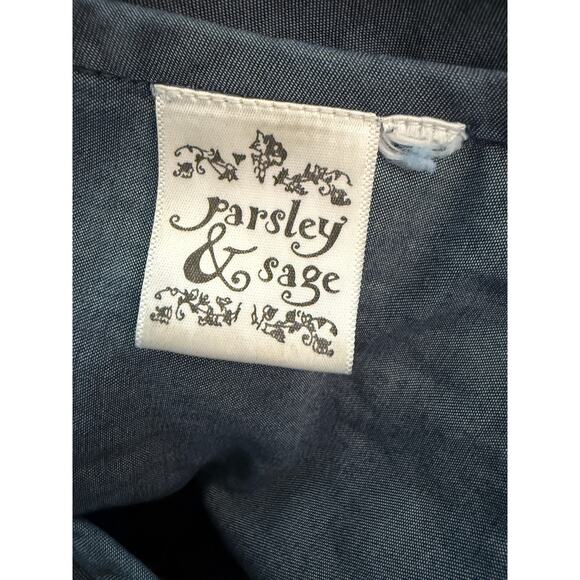 Parsley & Sage XL Chambray V-Neck Tunic Top Floral Heavy Embroidery Boho Chic - Picture 2 of 6